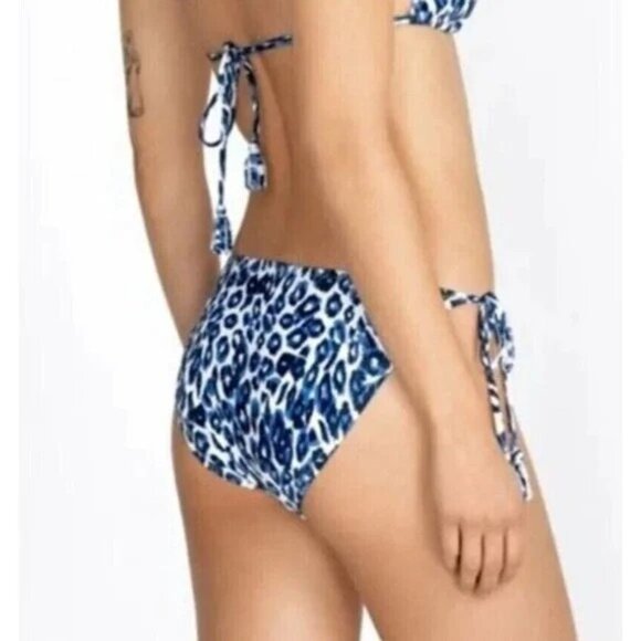 NWT Calme By Johnny Was Blue Tiger String Bikini Swim Bottom Leopard Large - Picture 2 of 10